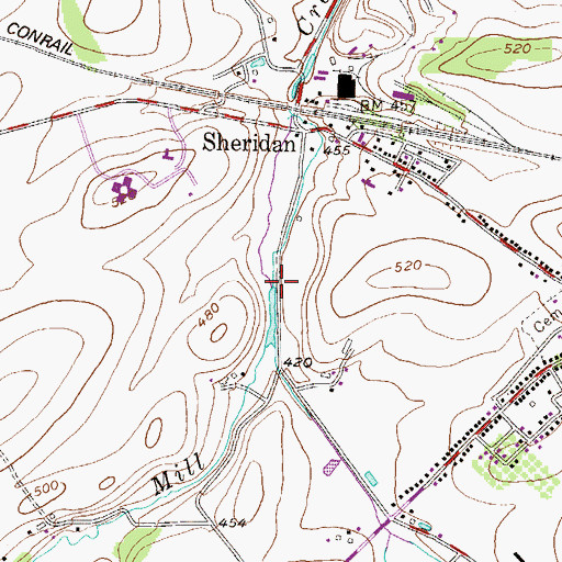 Topographic Map of Mill Dam, PA