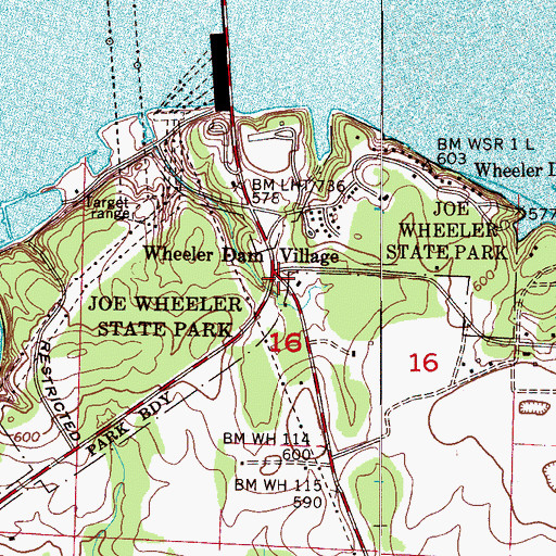 Topographic Map of Joe Wheeler State Park, AL