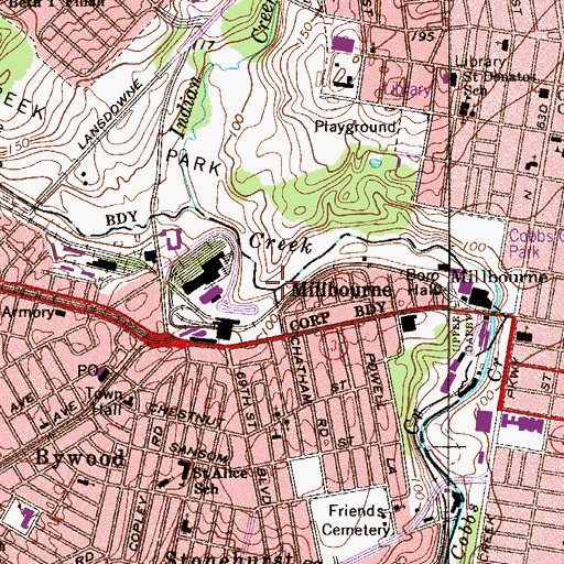 Topographic Map of Millbourne Dam, PA