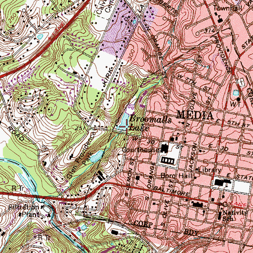 Topographic Map of Broomall Lake Dam, PA