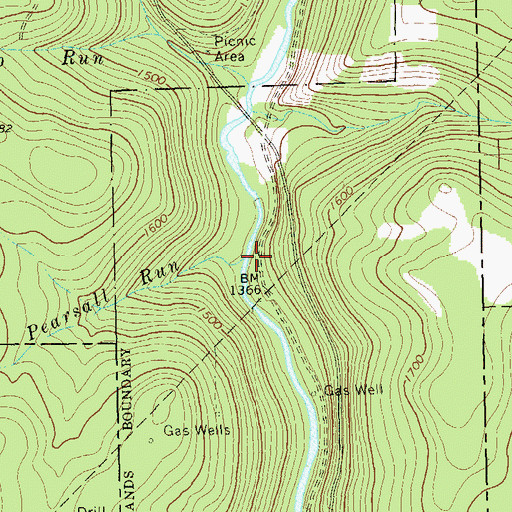 Topographic Map of Pearsall Run, PA
