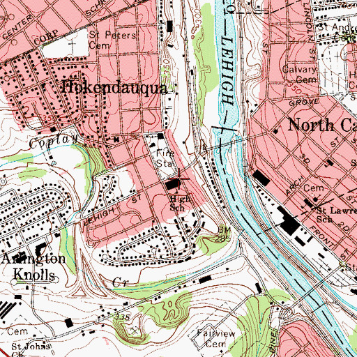 Topographic Map of Hokendauqua High School, PA