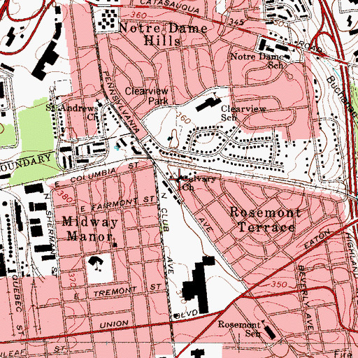 Topographic Map of Calvary Church, PA