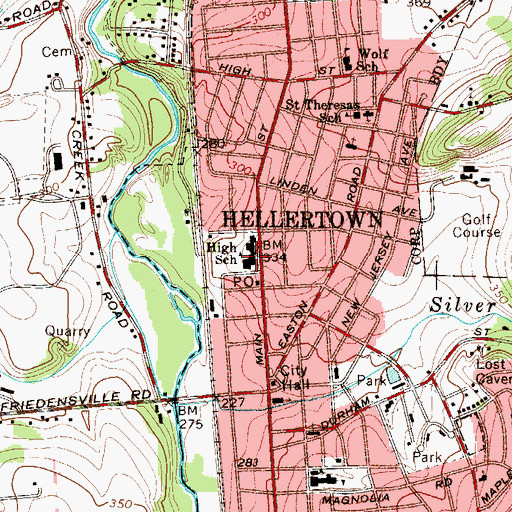 Topographic Map of Hellertown High School, PA