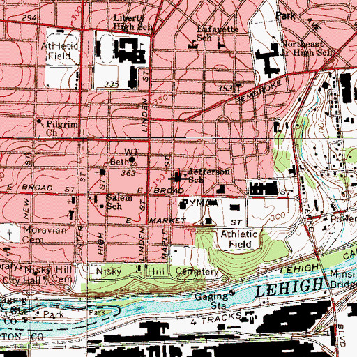 Topographic Map of Jefferson School, PA
