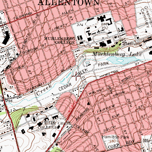 Topographic Map of Cedar Creek Park, PA