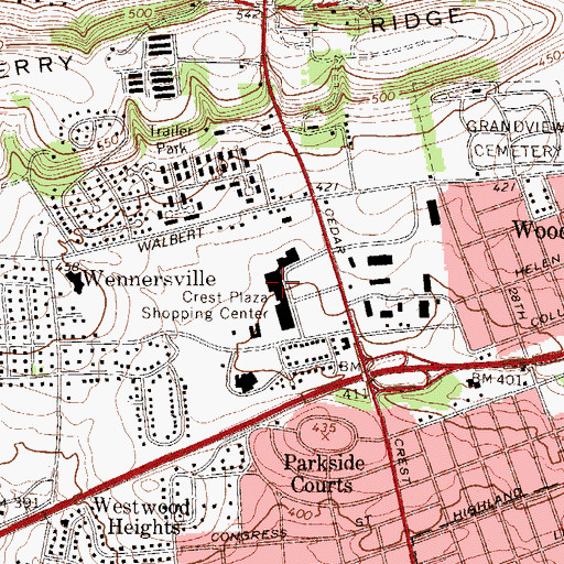 Topographic Map of Crest Plaza Shopping Center, PA