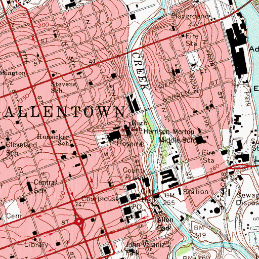 Topographic Map of Allentown High School, PA