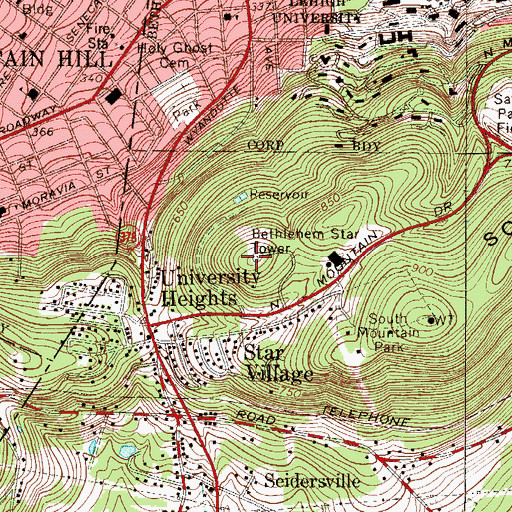 Topographic Map of Bethlehem Star Tower, PA