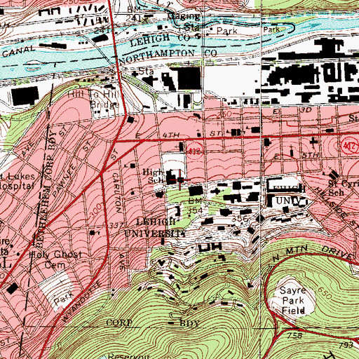 Topographic Map of Bethlehem High School, PA