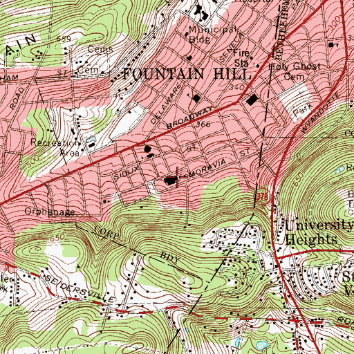 Topographic Map of Fountain Hill High School, PA