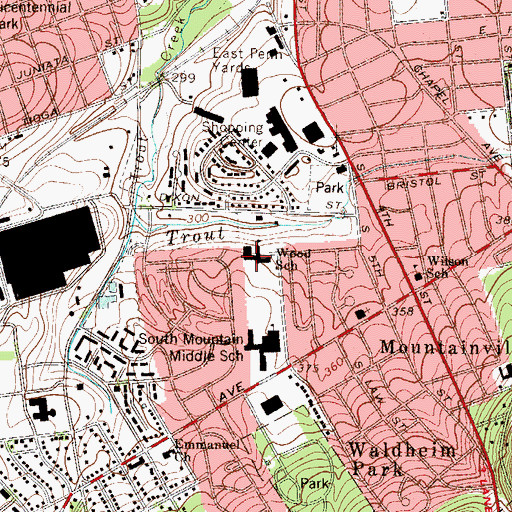 Topographic Map of Wood School, PA