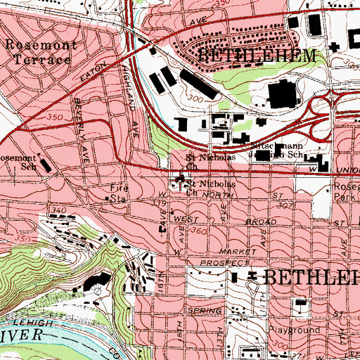 Topographic Map of Saint Nicholas Church, PA