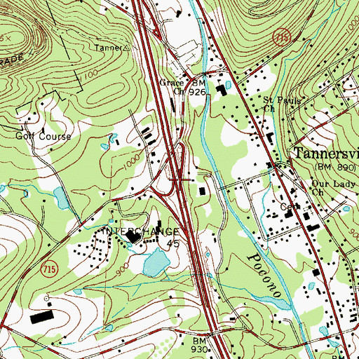 Topographic Map of Interchange 45, PA