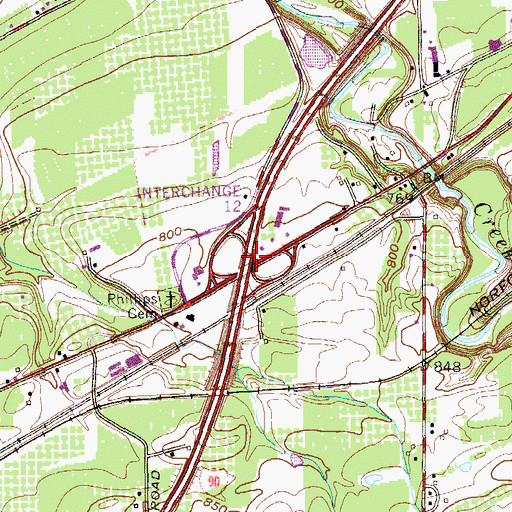 Topographic Map of Interchange 12, PA