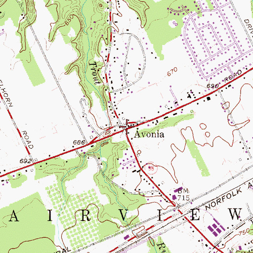 Topographic Map of Avonia, PA