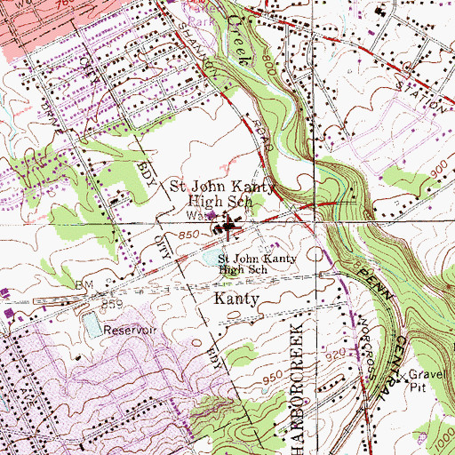 Topographic Map of Saint John Kanty High School, PA