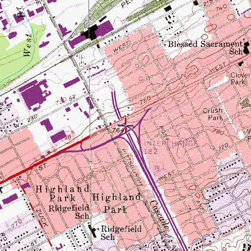 Topographic Map of Interchange 182, PA