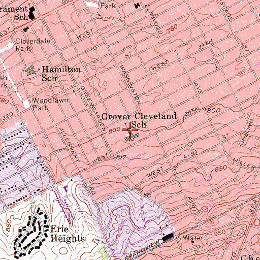 Topographic Map of Grover Cleveland Elementary School, PA