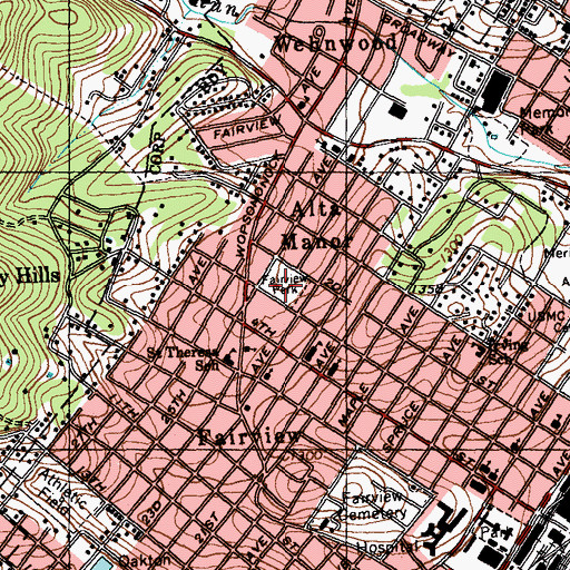 Topographic Map of Fairview Park, PA