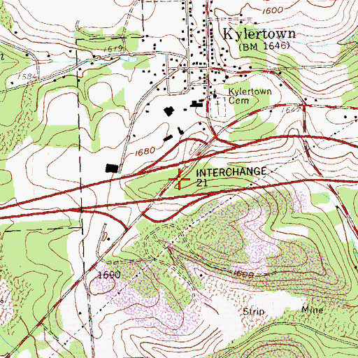 Topographic Map of Interchange 21, PA