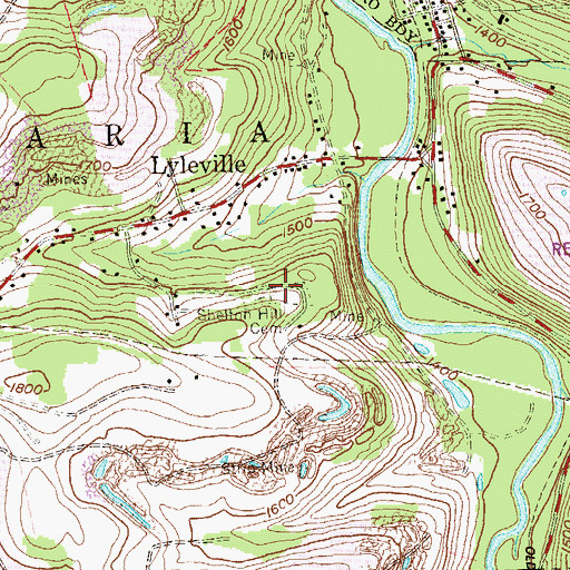 Topographic Map of Shelton Hill Cemetery, PA