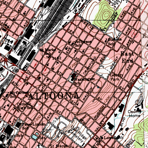 Topographic Map of Washington School, PA