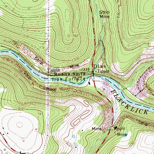 Topographic Map of Beuna Vista Iron Furnace, PA