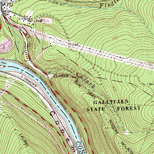 Topographic Map of Clark Run Trail, PA