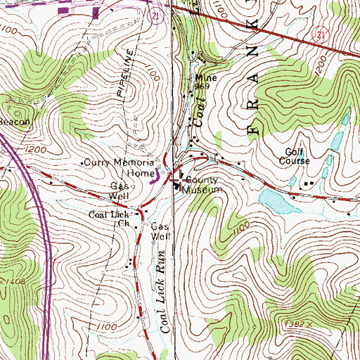 Topographic Map of Greene County Museum, PA