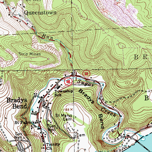 Topographic Map of Whiskey Run, PA
