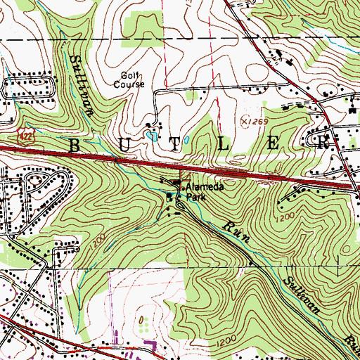 Topographic Map of Camp Alameda, PA