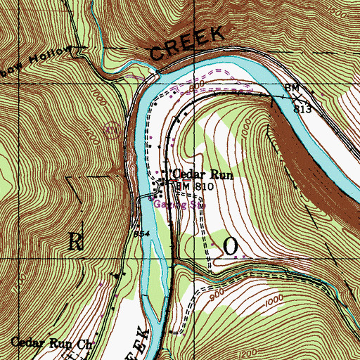 Topographic Map of Cedar Run, PA