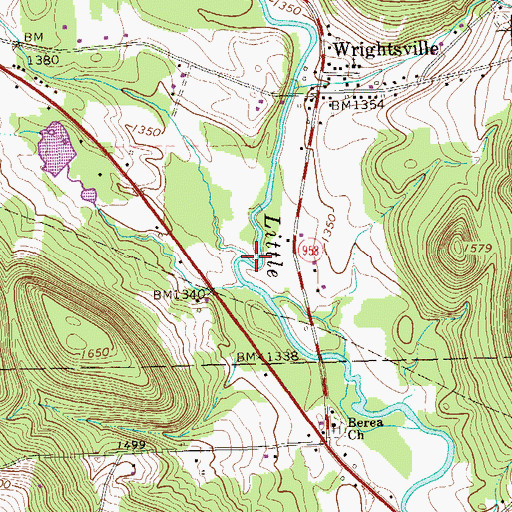 Topographic Map of Deadmans Run, PA
