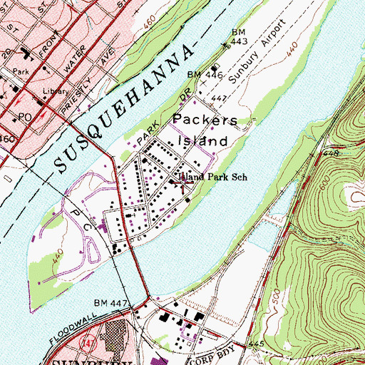 Topographic Map of Island Park School (historical), PA
