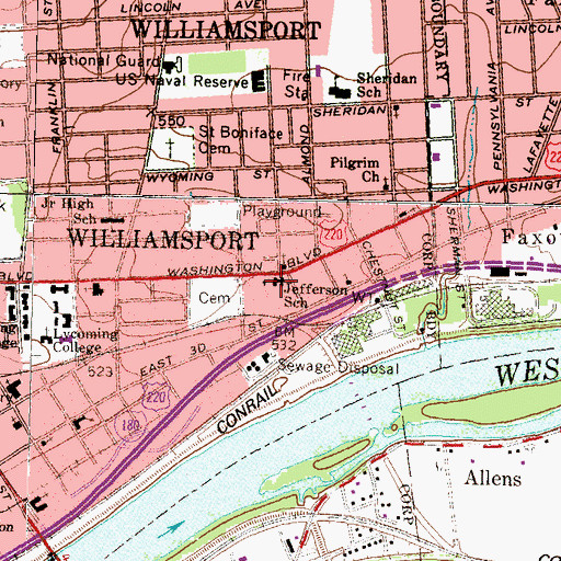 Topographic Map of Jefferson School (historical), PA