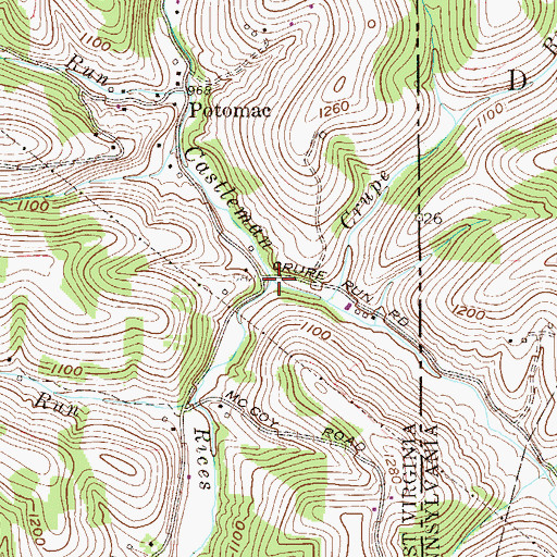 Topographic Map of Rices Run, WV