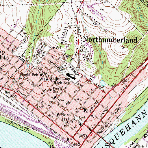 Topographic Map of Rice Middle School, PA