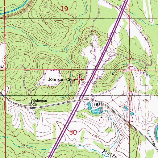 Topographic Map of Johnson Cemetery, AL
