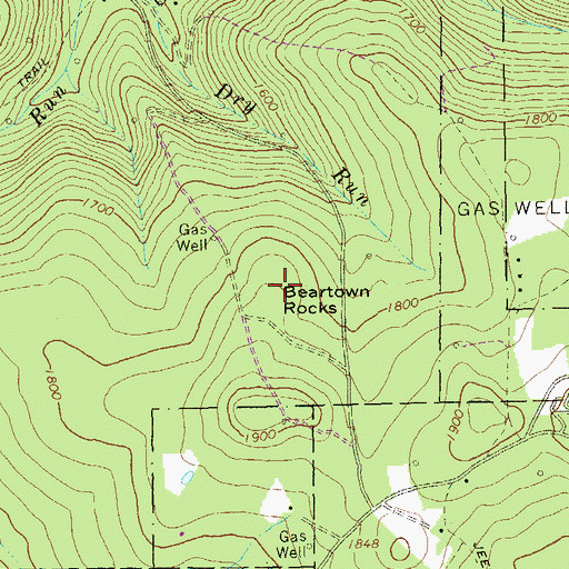Topographic Map of Beartown Rocks, PA