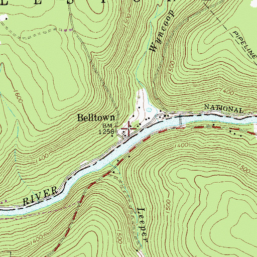 Topographic Map of Belltown, PA