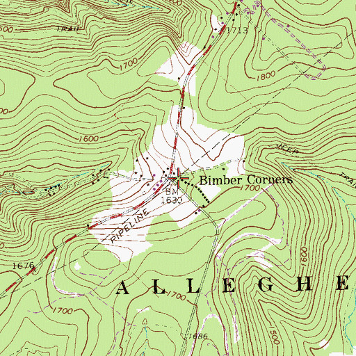 Topographic Map of Bimber Corners, PA
