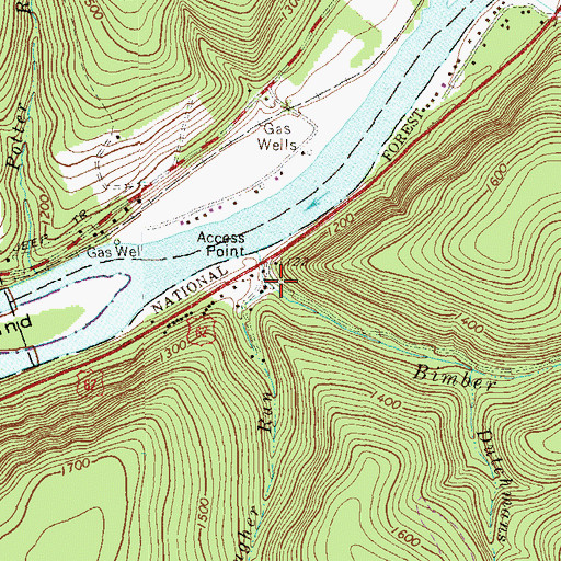 Topographic Map of Bimber Run, PA