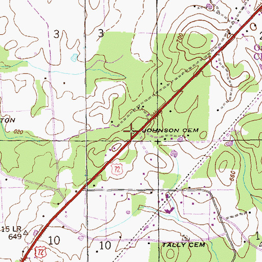 Topographic Map of Johnson Cemetery, AL