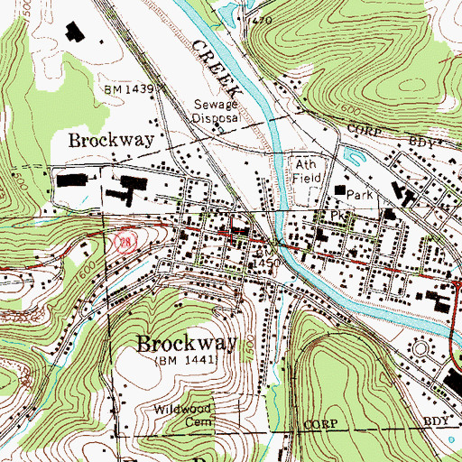 Topographic Map of Brockway, PA