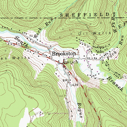 Topographic Map of Brookston, PA