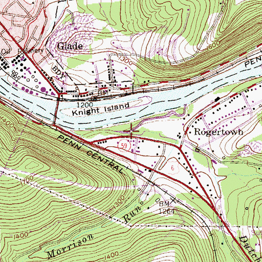 Topographic Map of Browns Run, PA