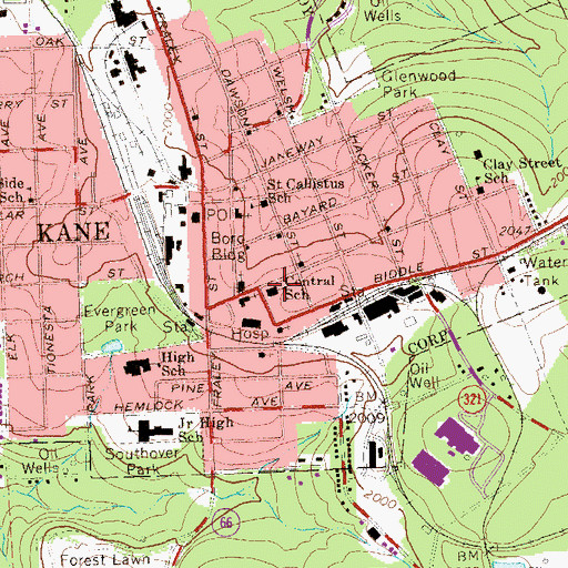 Topographic Map of Central School (historical), PA