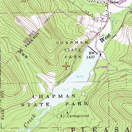 Topographic Map of Chapman State Park, PA