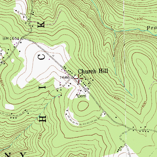 Topographic Map of Church Hill, PA